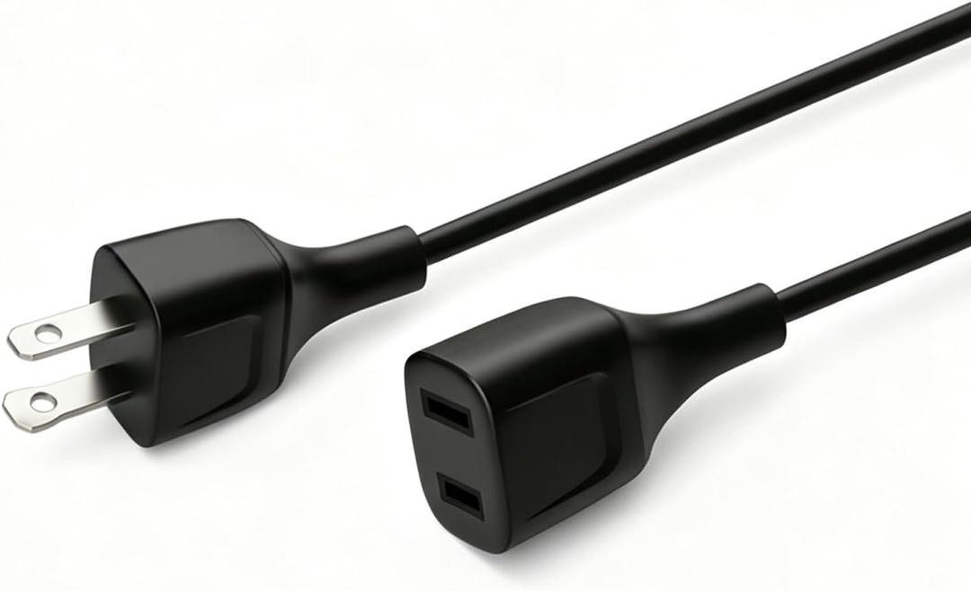 5FT Short Black Power Extension Cord Indoor Use with 125V 5A 625W 2-Prong 2 Outlets Ideal for Holiday Lights, Lamps, Security Cameras, Appliance (1 Pack)
