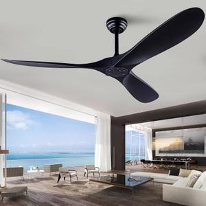 60" Ceiling Fan with Remote Control No Lights,Modern Reversible DC Motor Indoor Outdoor 3 Blades Ceiling Fans for Patio Bedroom Living Room(Black)
