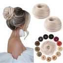 Human Hair Bun Hair Piece Grey Tousled Stretchy Fluffy Donut Updo Elastic Rubber Band Messy Buns Hair Pieces for Women(2 Count #Grey)