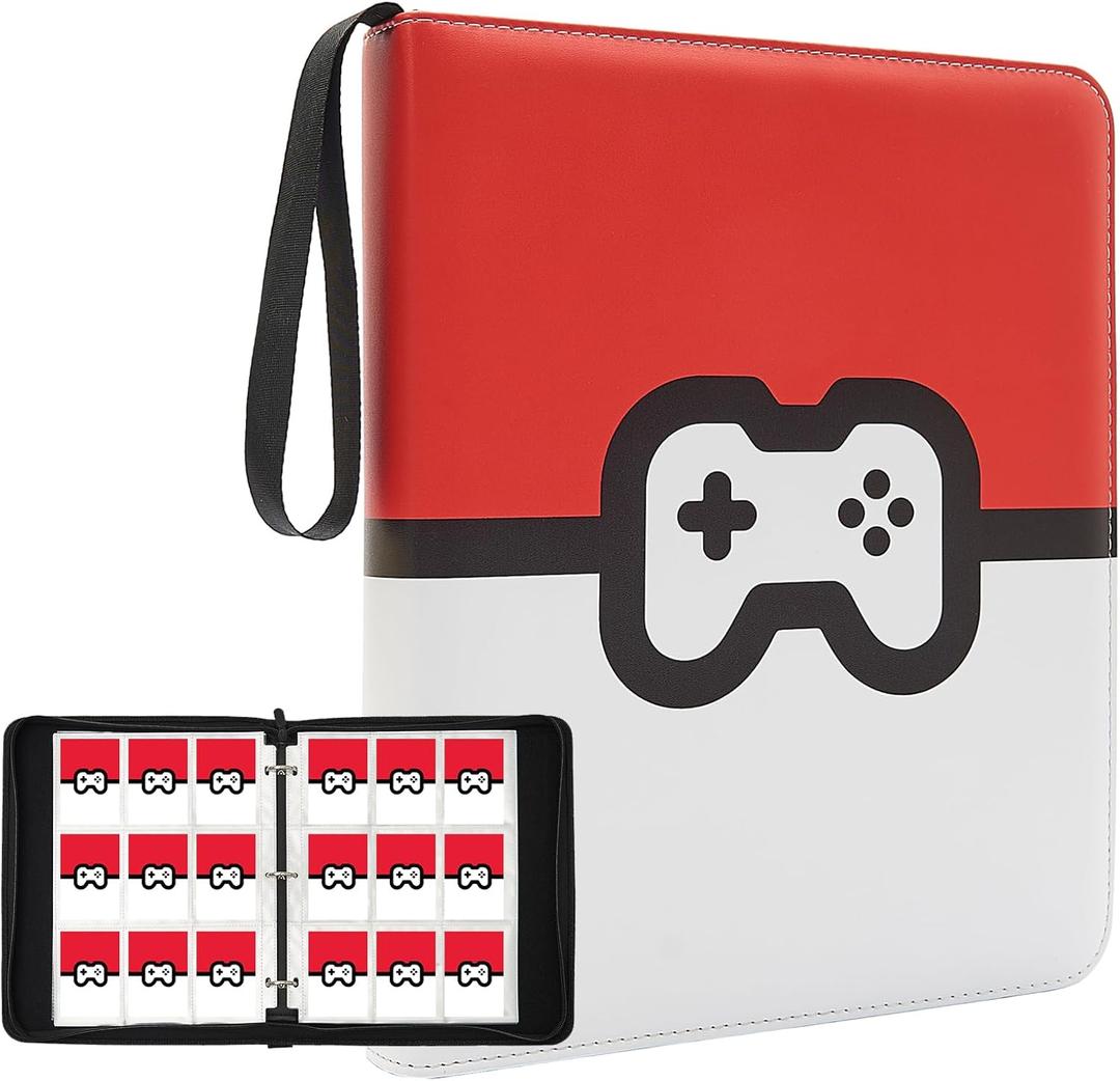 Trading Card Binder 9 Pocket Pages Top Loading 900 Card Storage 3 Ring Design With Zipper Boy's Gift (Red, 900 cards)