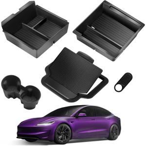 2025 Upgrade Center Console Organizer Tray for Tesla Model 3 Highland Accessories 2024 2025/For Tesla Model Y Juniper Accessories 2025 [Slide Smoothly/US Patent] Cup Holder Matte Black