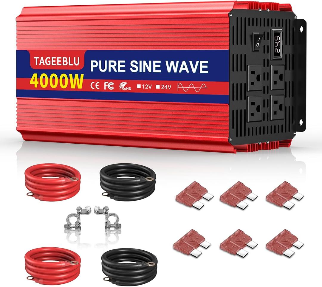 4000W 24V Pure Sine Wave Inverter, 24V DC to 110V/120V AC Power Inverter for RVOff GridTruckPower Outage with 4 AC outlets and LCD Display