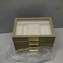 Jewelry Box Organizer Case for Women: 5-Layer Jewelry Storage Case with Glass Window, Olive Green Leather with Cream Velvet, Holder for Ring Necklace Bracelet Brooch Watch, Great Gift for Her