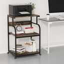Large Printer Stand with 3-Tier Wood Storage Shelves with Power Outlet-Multi-Purpose Desk Organizer- for Printer Scanner Fax Home Office Use with Wheels (Rustic Brown)