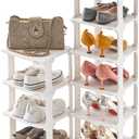 5 Tiers Shoe Rack Organizer for Closet Shoe Holder Storage Narrow Plastic Vertical, Free Standing Shoe Rack Shelf for Entryway Stackable Stability DIY, Beige