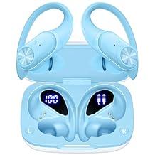 PocBuds Bluetooth Headphones Wireless Earbuds 80hrs Playtime Wireless Charging Case Digital Display Sport Ear Buds with Earhook Deep Bass IPX7 Waterproof Over-Ear Earphones for Phone Laptop