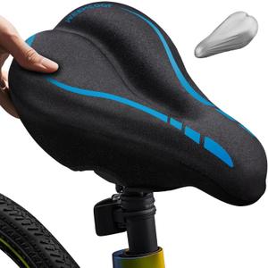 Bike Seat Cushion - Gel Padded Bike Seat Cover for Men Women Comfort, Adjustable Velcro Secure Bicycle Seat Cushion Compatible with Peloton, Indoor & Outdoor Bicycle Seat(11"x7") (BLUE)