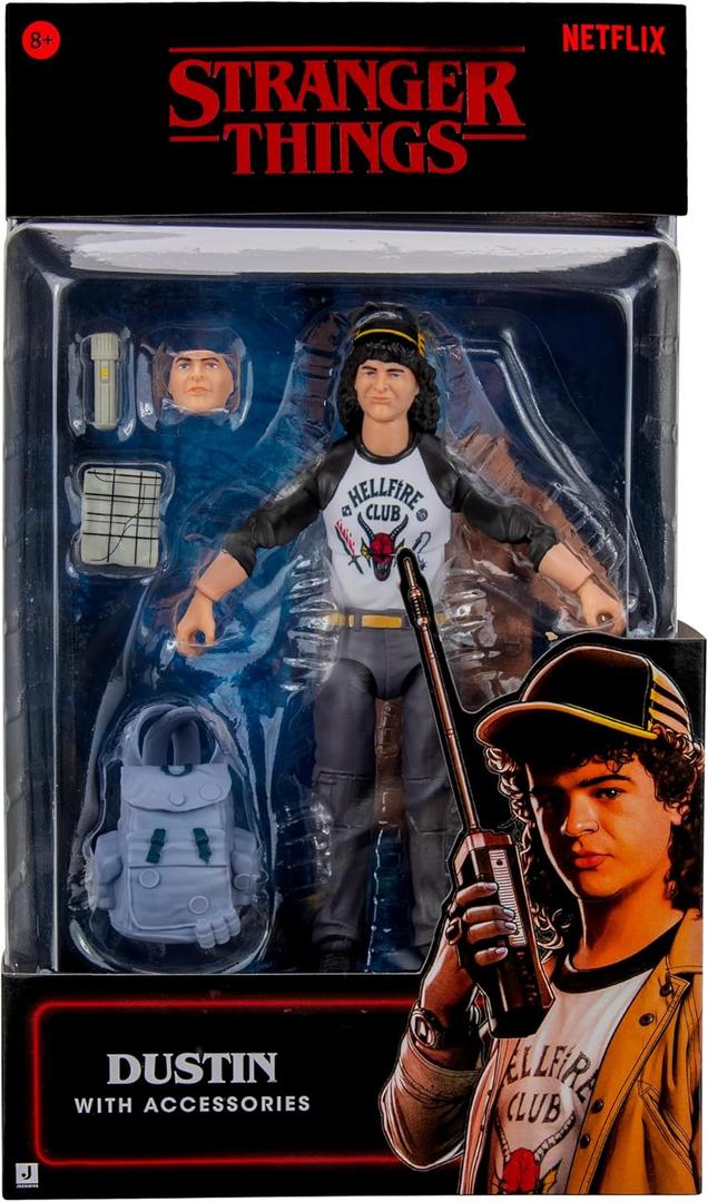 Stranger Things Dustin Henderson Upside Down Collector Figure - 6-Inch Highly Detailed Figure with Soft Good Clothing and Unique Accessories