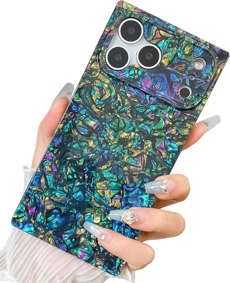 KERZZIL Elegent Pearl Pattern Compatible with iPhone Rectangle Edge Case, Slim Soft TPU Silicone Protective Bumper Cases Cover(Black Pearl,17)