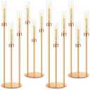 Suclain 4 Set 3 Arm Candelabra Centerpiece 33.8 Inch Candle Holder Gold Candelabra Metal Floor Pillar Candlesticks for Tables Wedding Home Party Decoration