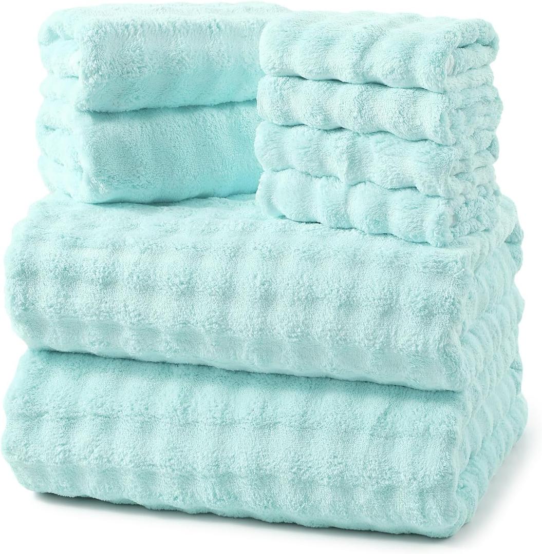 REDKISS 8-Piece Soft Bath Towel Sets, Extra Large 2 Bath Sheet (3570 in), 2 Hand Towel, 4 Washcloth, Microfiber Quick Dry & Absorbent, Aqua Towels for Bathroom