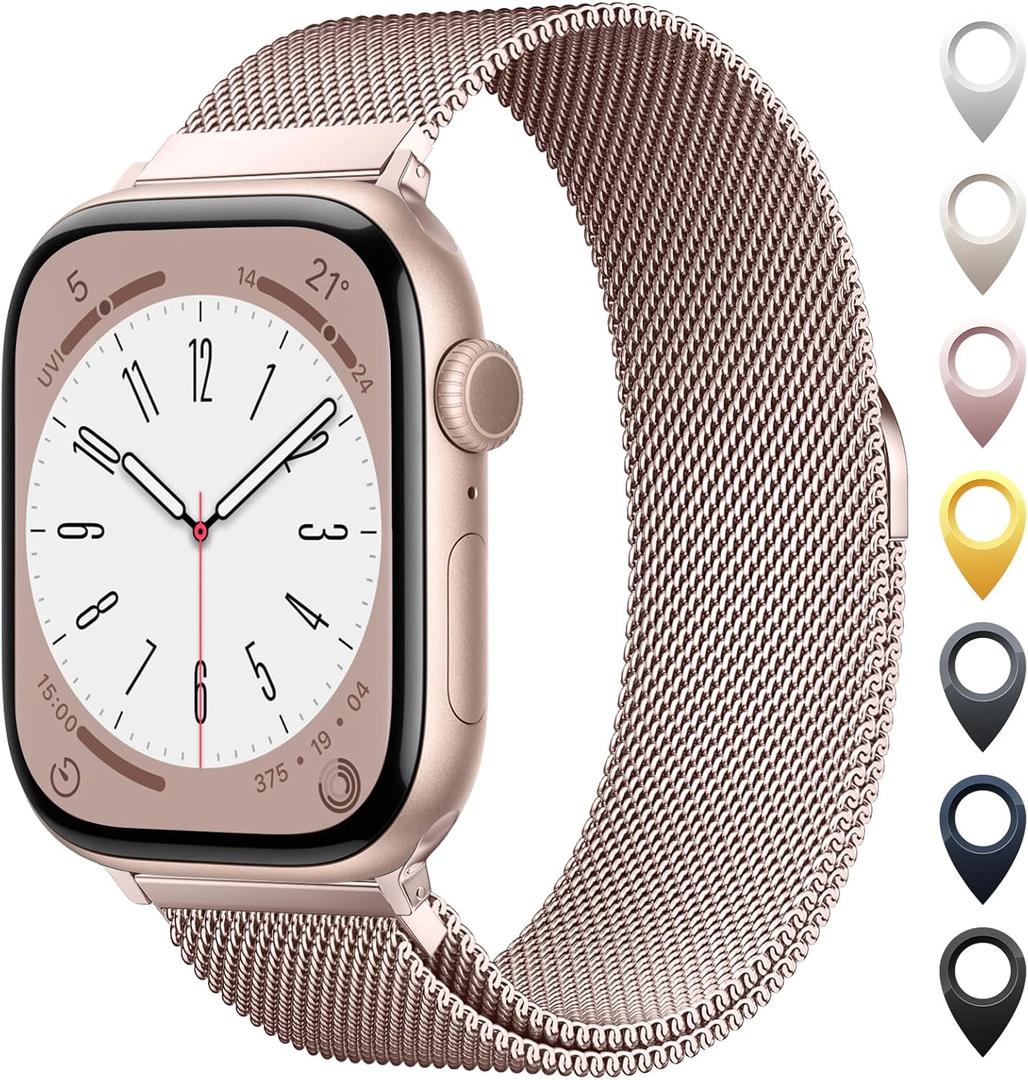 Original Stainless Steel Mesh Loop Compatible with Apple Watch Bands Women Men, Magnetic Clasp Replacement for iWatch Strap Series A-Rose Gold, 38/40/41/42mm(Series 10&11)