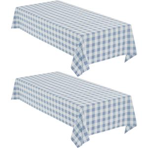 2 x Checkered Tablecloth Rectangle, 2 Pack Gingham Table Cloths Waterproof Wrinkle Free Buffalo Plaid Table Covers Washable for Dining, Parties & Outdoor Picnic(Light Blue and White, 60"×120")
