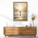 Framed 3D Textured Jesus Walking on Water Wall Art, Christian Bible Stories Wall Decor Paintings, Jesus Walks on Water on Water Back Posters Prints Pictures for Church Living Room Bedroom 16x24 Inch