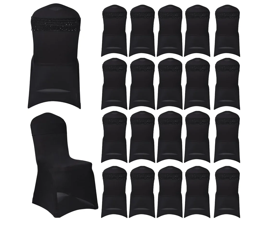 Deisy Dee Pack of 20 Spandex Sequins Shiny Bands for Folding Chair Bow Ties for Party Wedding Dining Chairs Decor (Black)
