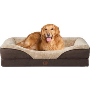 EHEYCIGA Memory Foam XL Dog Bed for XLarge Sized, Extra Large Orthopedic Dog Sofa with Sides and Waterproof Liner, Washable Bolster Pet Bed Couch with Removable Cover, 42x30x7.5 Inch, Brown