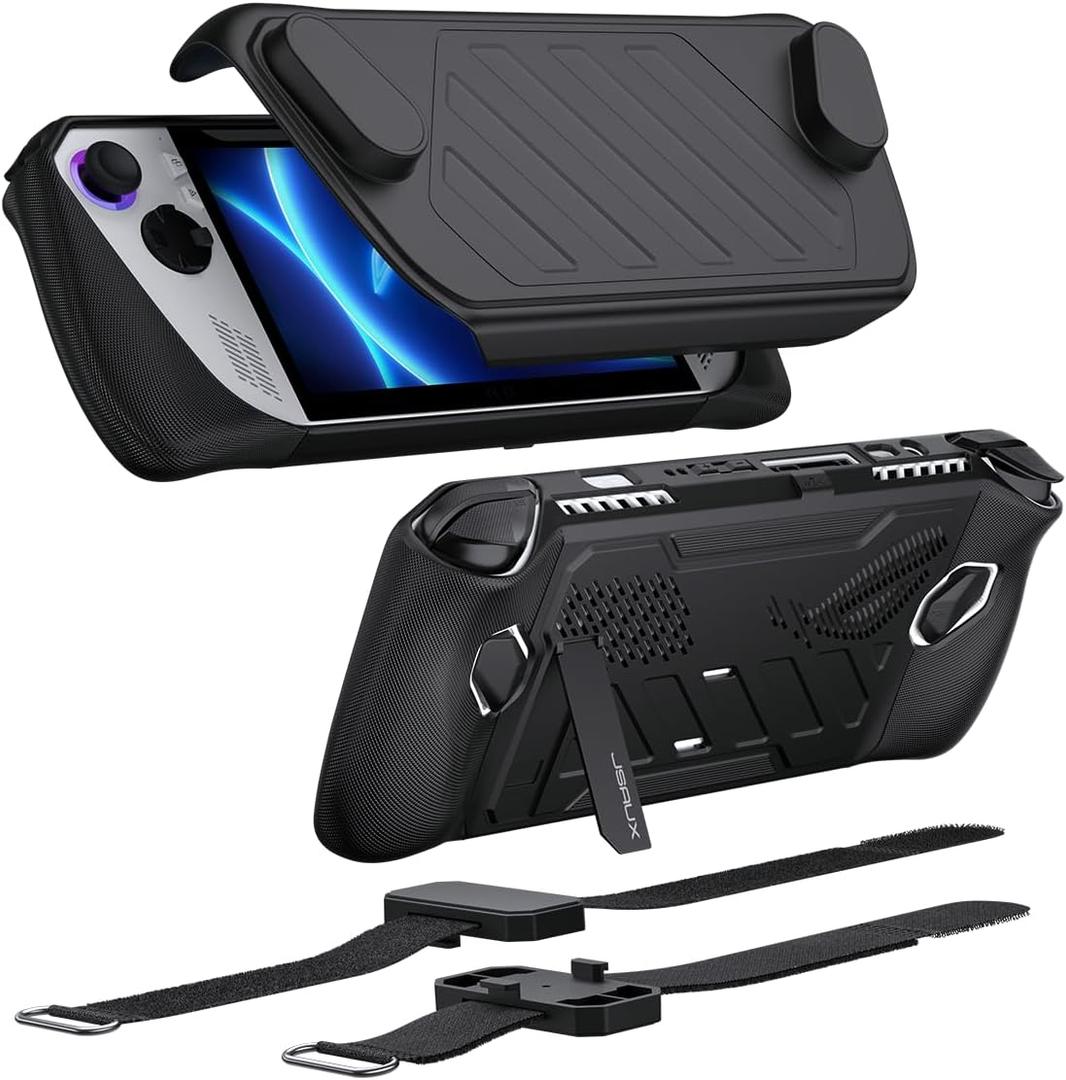 JSAUX ModCase for ROG Ally, PC0109 Protective Case with Detachable Front Shell, Kickstand Back Cover, and Long & Short Hook-and-Loop Straps  Basic Set (Black)
