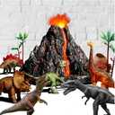 Large Volcano Set with 9 Realistic Dinosaur Action Figures for Kids 2 3 4 5 6 8 10 Years, Simulated Volcanic Eruptions w/Sounds, Volcano Can Store Dinos, Gift for Toddlers Boys & Girls