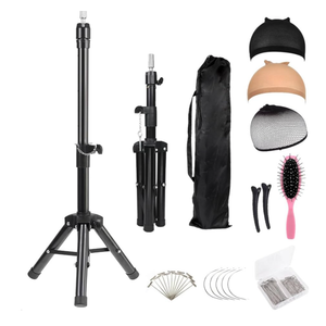 Reinforced Wig Stand Tripod 59" Heavy Duty Adjustable Mannequin Head Stand Tripod for Styling Cosmetology Hairdressing Training, Wig Head Stand Holder Set with Wig Caps, Comb T-Pins, Hair Clips, Headband