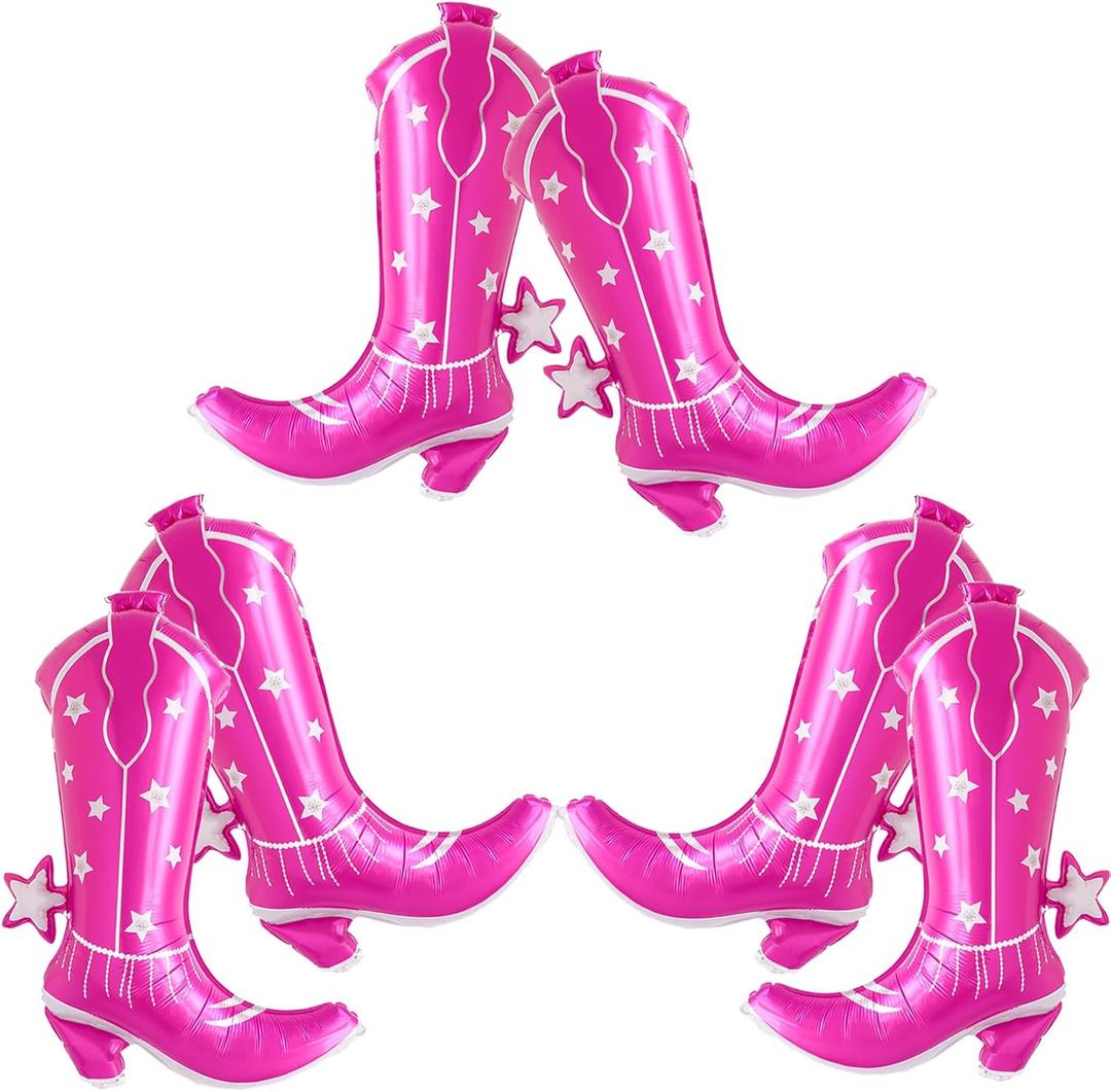 6 Pcs Cowgirl Balloons 34 Inch Hot Pink Boots Foil Balloon for Western Cowboy Theme Party Decorations Last Rodeo Bachelorette Party Garland Kit