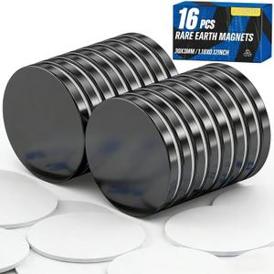 16 Pack Disc Magnets, Black Round Magnets, Magnetic Discs with Adhesive Backing, Adhesive Magnetic Buttons, Adhesive Magnet for Fridge, Office, Home, Garage,Refrigerator