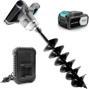 40V Brushless Cordless Earth Auger 6 Inch Post Hole Digger w/ 2,5AH Battery, 4A Charger, Led Work LightForward & Reverse Direction