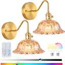 Vintage Battery Operated Wall Sconce with Remote Control, Wireless Wall sconces with Magnetic RGB Bulbs, Rechargeable Wall Light Set of Two for Bedroom Living Room Hallway Wall Decor
