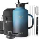64oz Water Bottle Insulated with Handle,Double-Wall Vacuum Stainless Steel (Cold for 48 Hrs), Half Gallon Water Jugs,Reusable Metal Water Flask with Carry Pouch,Straw & Spout Lid,Indigo Black