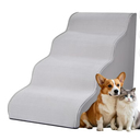 Dog Stairs for Small Dogs 19.7”H,Cowhide-Pattern Flocking Fabric,with Cushioning Support Layer,4-Step Dog Steps for High Bed,Couch,Sofa and Chair,Non-Slip Balanced Pet Ramp Indoor, Gray