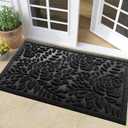 Bulijojo Front Door Mat Entrance,Durable Heavy Duty Welcome Mat,Thick Absorbent Natural Rubber Non Slip Mat,Sturdy Entryway Black Flower,23x35
