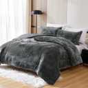 YIYEA Faux Fur King Size Comforter Set, Luxury Ultra Soft Fluffy Comforter, Plush Fuzzy Bedding Comforter Sets for Fall Winter, Cozy Warmth, No Shedding, 3PC, King, Dark Grey