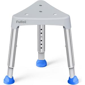 FULLOT Space-Saving Triangular Shower Chair for Elderly and Disabled, 400 lbs Adjustable Shower Stool Seat with Stable-Bracing, Non-Slip Bathtub Chair, Tool-Free Assembly