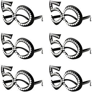 Ocean Line 50th Birthday Glasses - Number Crystal Frame, Party Favors, Wedding, Funny Costume Sunglasses, Novelty Eyewear Celebration Decoration for Kids and Adults 5 Pack (50)