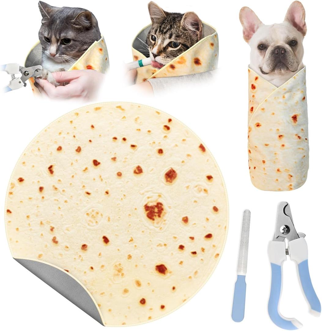 31.5" Large Cat Grooming Wrap for Cutting Nails, Self-Stick Dog Cat Burrito Wrap with Nail Clippers Kit, Soft Tortilla Blanket Pet Tool Gifts for Multifunctional Care Medicine Anti-Escape