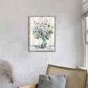 Abstract Flower Wooden Wall Art: Gray Blue Floral Blossom Picture Rustic Botanical Prints Framed for Bathroom (11W x 16H, Multi-Sized/Material)