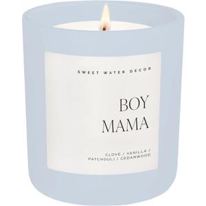 Sweet Water Decor Boy Mama Candle, Non-Toxic Soy Wax, Palo Santo Scent, Patchouli, Lavender, Cedarwood & Vanilla, 15oz Blue Matte Jar, 70+ Hour Burn Time, Gift for New Mom, Mother's Day, & Baby Shower