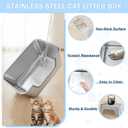 Low Entry Stainless Steel Litter Box for Senior Cats, Metal Large Litter Boxes, XL Extra Cat Litter Pan for Injured Cat & Big Cats, Easy to Clean, Non-Stick, Odor-Free, 23.6" L15.7" W5.9" H
