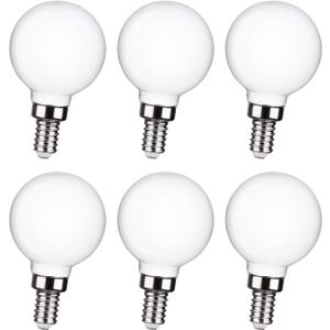 6 Pack G16.5 LED Ceiling Fan Light Bulbs, Dimmable LED Candelabra Bulb 4.5W Equivalent to 60W 500LM, E12 Chandelier LED Globe Bulbs for Chandelier,Vanity and Ceiling Fan Light Bulbs Milky Glass 2700K