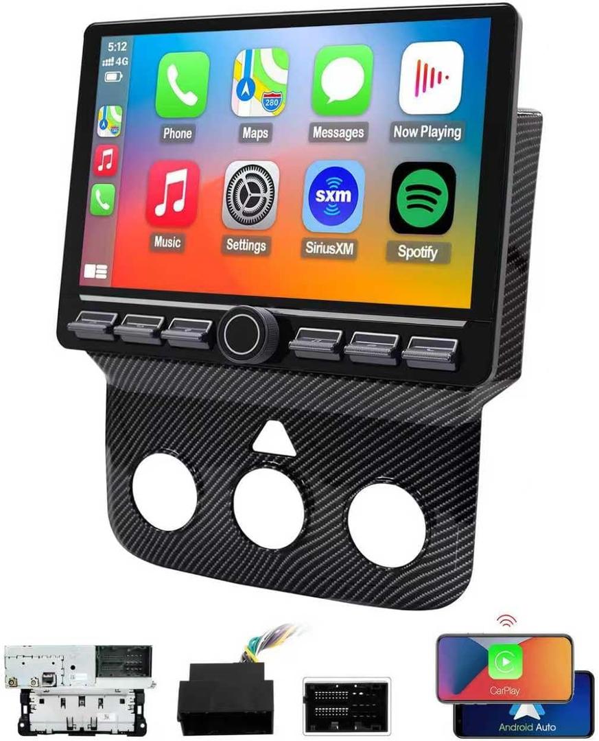 4G Network Radio for Dodge RAM 2013 2014 2015 2016 2017 2018 Upgrade,Carbon Fiber Style,QLED Touch Screen Stereo Replacement,Wireless carplay Android auto