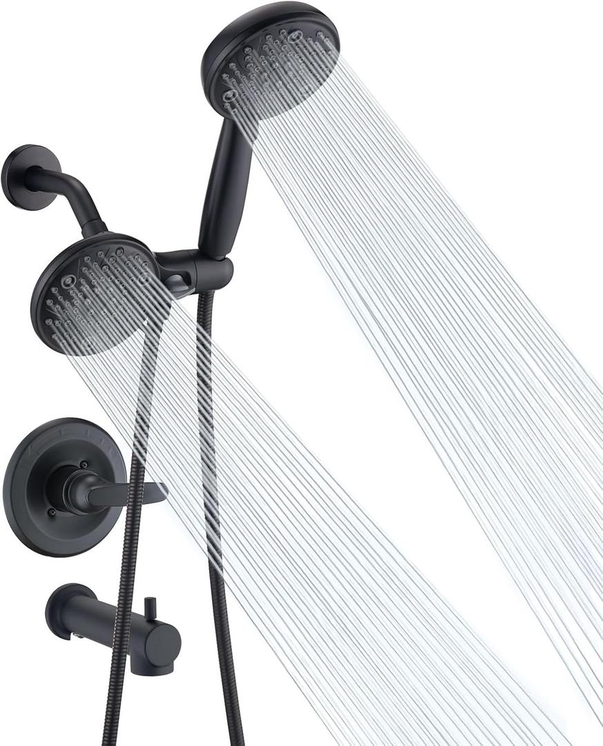 Replacement Faucet Shower Trim Kit for Delta 1300/1400 & 13/14 Series, Tub Shower Faucet Set, High Pressure Dual Shower Head Combo - Matte Black (Valve/Cartridge Not Included)