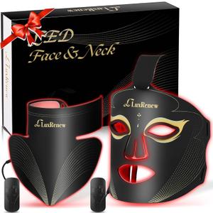 Red Light Therapy Mask Set, Led Mask Light Therapy for Face & Neck, Near-Infrared Light 850nm and Red Light 630nm, 5 Gears Energy Adjustment, Black