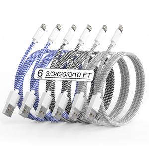 Apple MFi Certified 6Pack iPhone Charger 3/3/6/6/6/10FT Lightning Cable Fast Charging iPhone Charger Cord Nylon Braided for iPhone14/13/12/11Pro Max/XS MAX/XR/XS/X/8/7Plus iPad AirPods