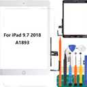 for iPad 9.7 2018 Touch Screen for iPad 6 Digitizer 6th Gen A1893 Screen Replacement A1954 Touch Glass Front Panel Sensor Installed Adhesive +Tools+Tempered Glass (with Home Button) (White)