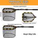 Floating Fishing Net for Steelhead, Salmon, Fly, Kayak, Catfish, Bass, Trout Fishing, Rubber Coated Foldable Landing Net with Telescoping Pole Handle, Fishing Gear and Gifts for Men (1.5M)