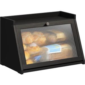 BMOSU Bread Box for Kitchen Countertop Large Capacity Corner Bread Box Farmhouse Bread Container Bread Storage Bread Holder (Black, Large)