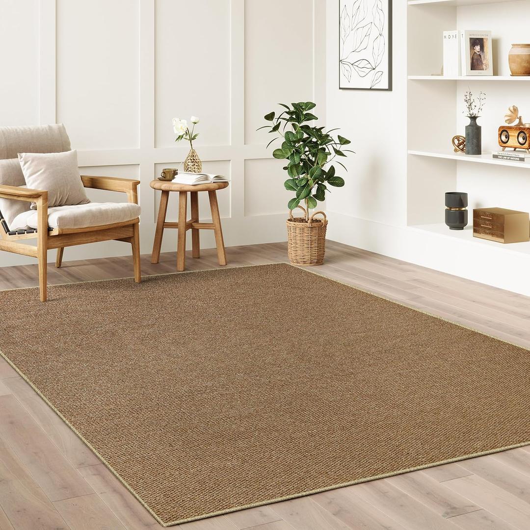 Washable Faux Sisal Rug, 6x9 Firm Textured Woven Mat, Indoor-Outdoor Non-Slip Easy-Clean Area Rug, Solid Modern Carpet for Living Room, Bedroom, Kitchen, Entryway, Patio, Brown