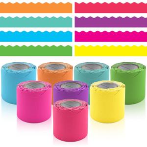 8 Rolls 262.4 Ft Bright Bulletin Board Borders Set - Decorations for Office, School Classroom Decor, Teachers & Home DIY - Posters & Birthday Parties - Board Trim