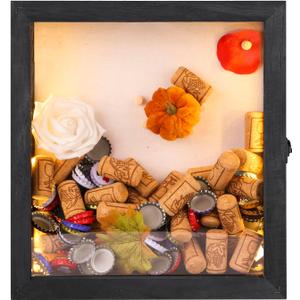 Romingo LED Shadow Box Frame 11x12'' Wine Cork Holder Display Case with Lights Memory Box for Keepsakes Memorabilia Awards Bouquet Photos Black