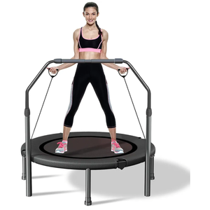 JUSTJUMP 40" Rebounder Trampoline for Adults Indoor Outdoor Fitness Max Load 275 lbs with Adjustable Foam Handle 4-Level Height Adjustable Foldable Trampoline, Black