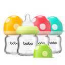 YOHKOH Natural Glass Baby Bottle with Natural Response Nipple, Newborn Anti-Colic Baby Bottles, Wide Neck Mushroom Cap Baby Bottle, Clear (Multicolour-A, 3.4oz (Pack of 4))